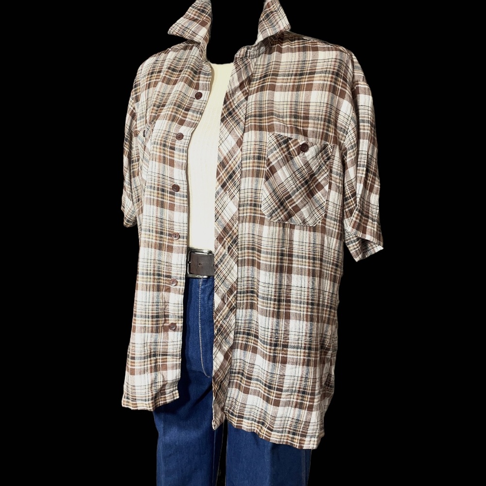 CHIEMISE ET CIE COTTON WOVEN BROWN, BLUE,WHITE AND RED BUTTON DOWN SHIRT